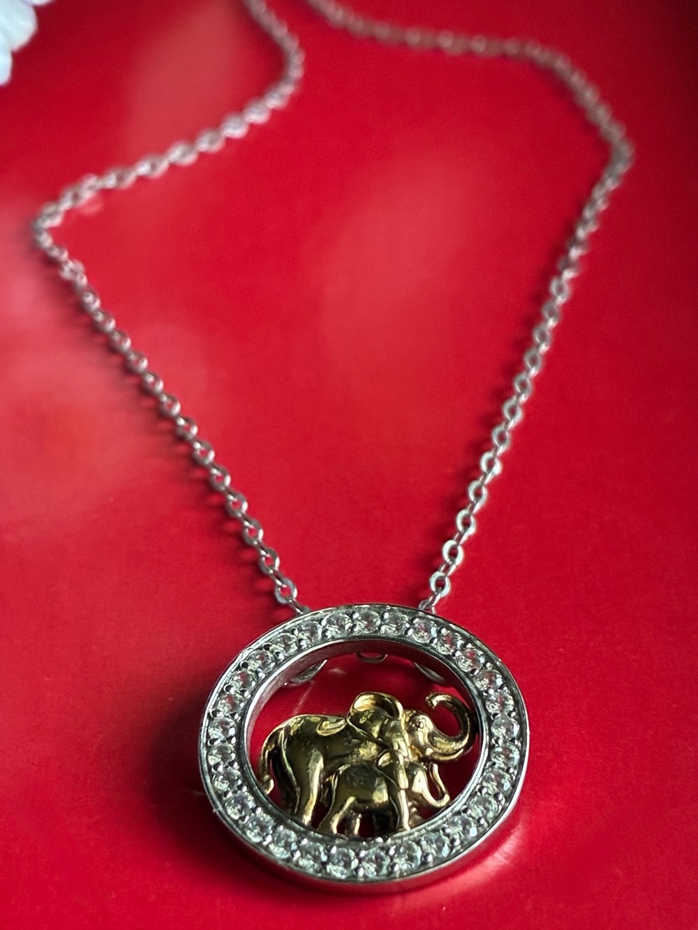 925 Silver Necklace,Two-Tone Elephant Pendant 18”